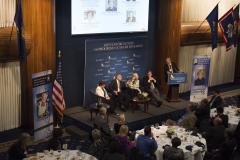 Panel member Memorial Sloan Kettering President and CEO, Dr. Craig Thompson, delivers a thoughtful response to a question from a dinner guest