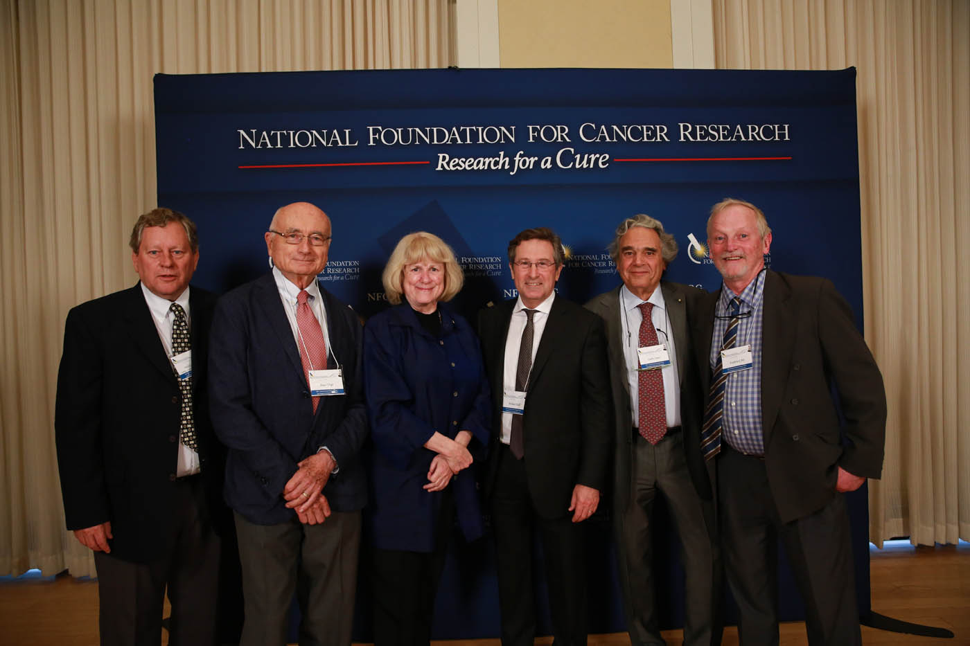 Past Szent Gyorgyi Prize winners (L to R) Web Cavenee, Peter Vogt, Mary-Claire King, Carlo Croce, & Frederick Alt with this year’s winner, Michael Hall