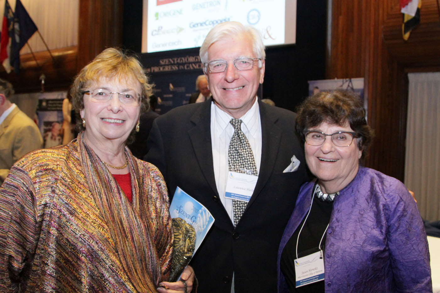 Attending scientists enjoy a reunion- (L to R) Dr. Zena Werb, UCSF; Dr. Laurence Hurley,Univ. Arizona; and Dr. Susan Horwitz, Albert Einstein College of Medicine